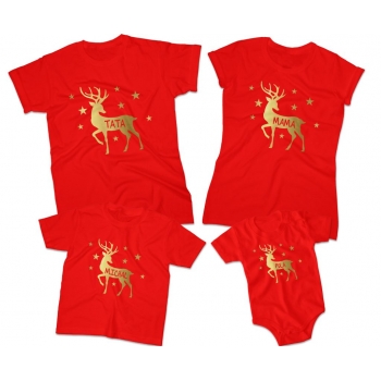 Zestaw świątecznych koszulek rodzinnych na sztuki Renifer 2+ imiona dla taty, mamy, syna, córki na prezent, pod choinkę
